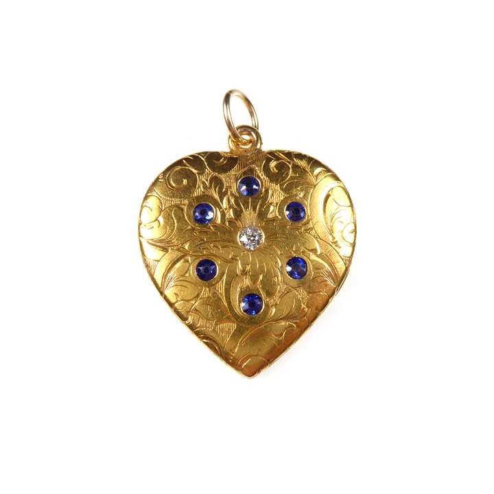 Antique gold, sapphire and diamond heart locket